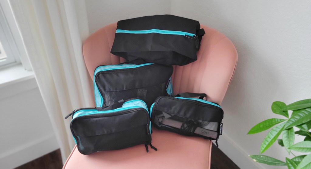 packing cubes on chair