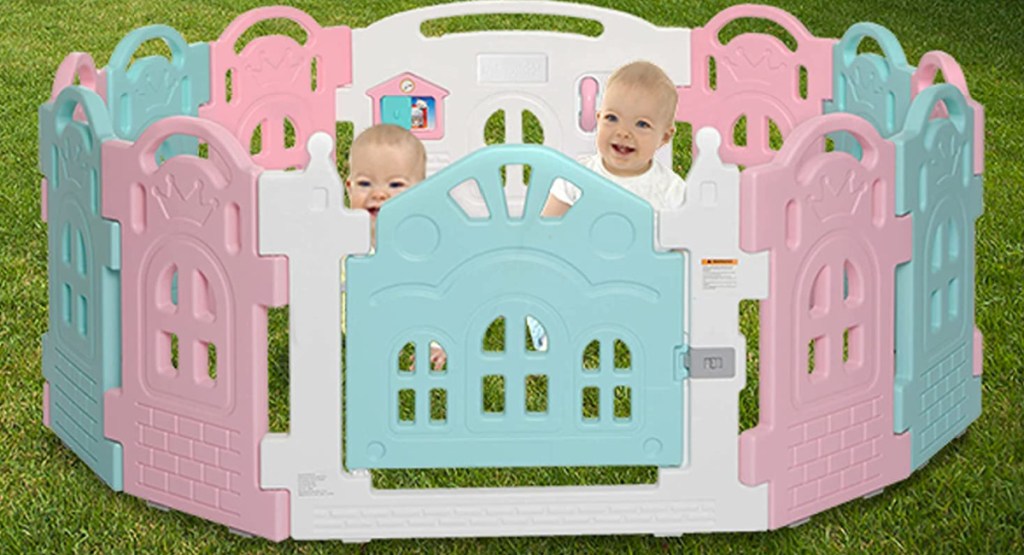 pink and blue playpen