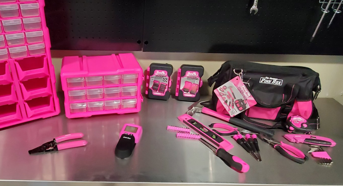 pink tools and tool storage