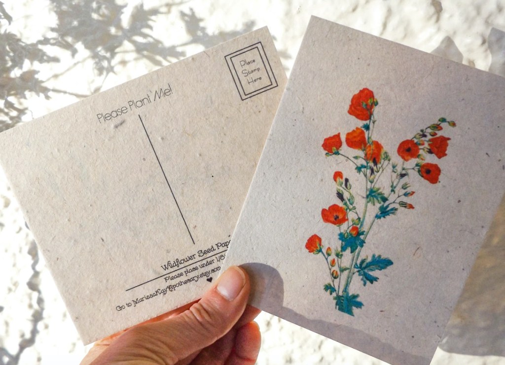hand holding plantable seed card with flowers on it