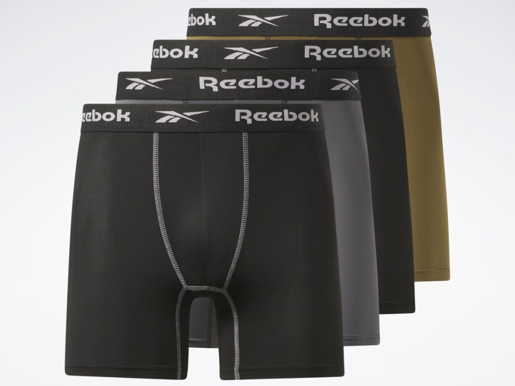 stock image of four pairs of reebok mens boxers layered