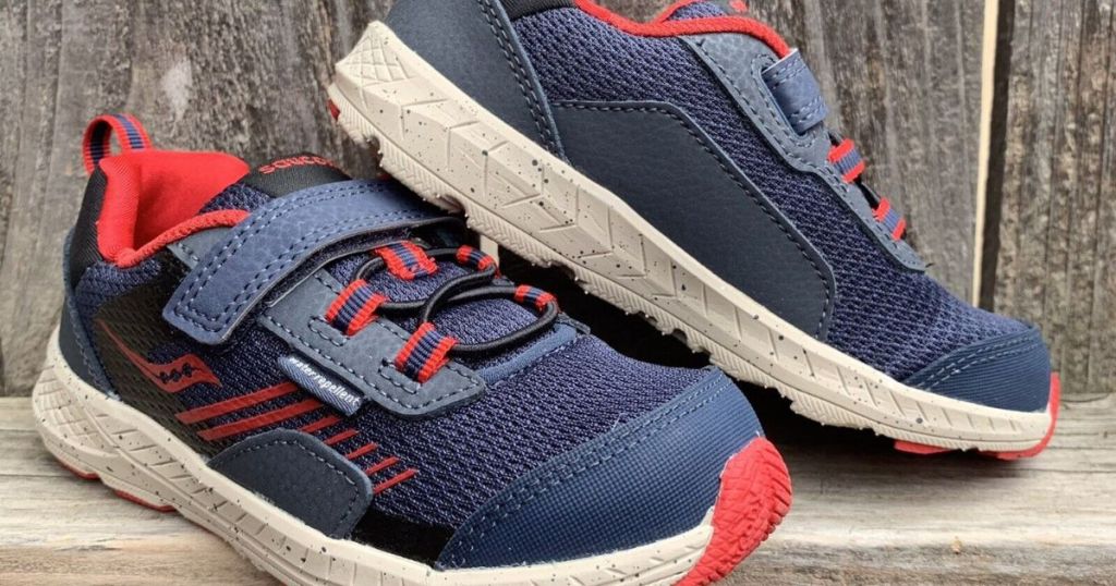 blue white and red Saucony kids shoes