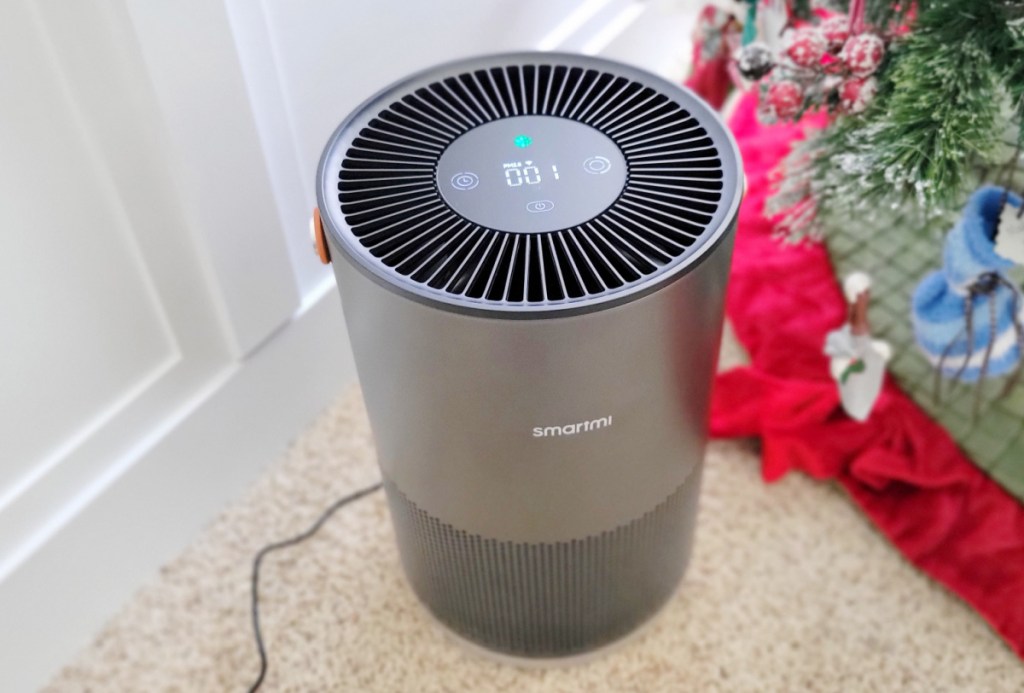 smart air purifier near christmas tree