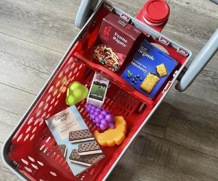 target toy shopping cart with pretend play grocery items