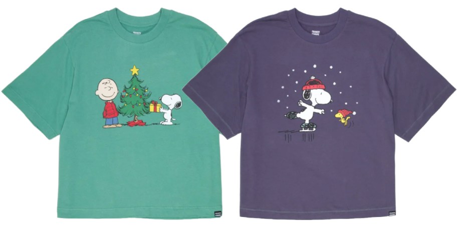 two mens peanuts christmas tees