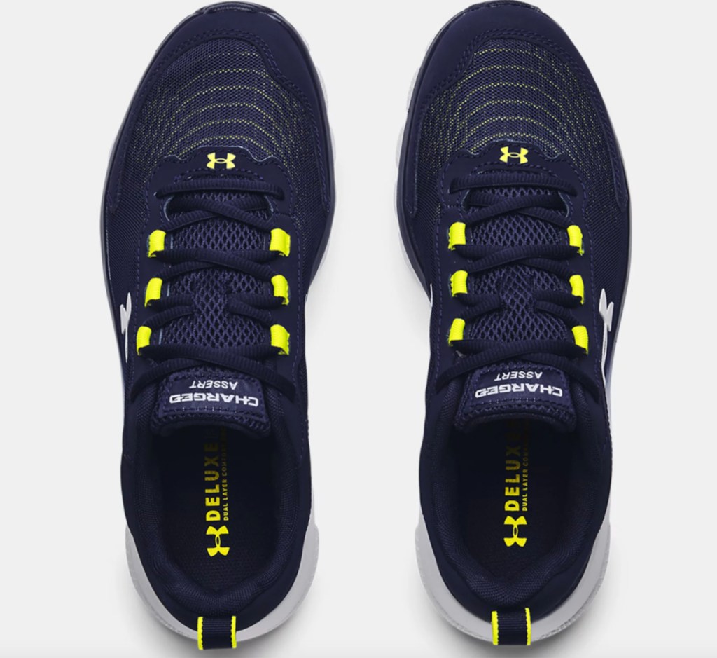 navy and yellow running shoes