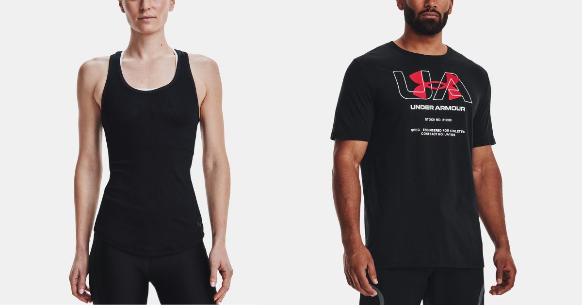 womens under armour tank and mens tee