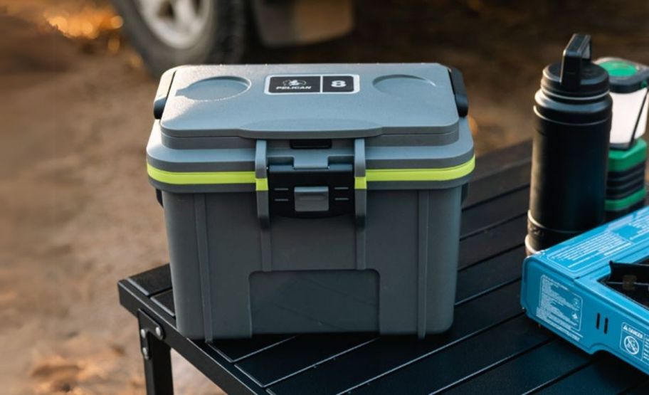 a vault cooler on a camping table