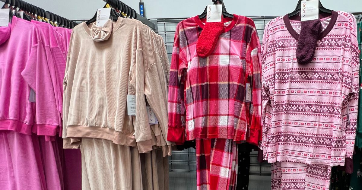 women's Christmas pajamas hanging in store