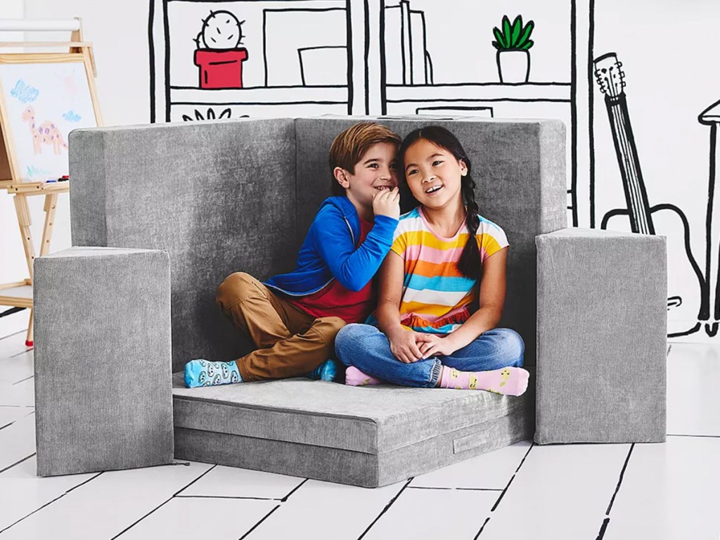 kids sitting on yourigami folding couch