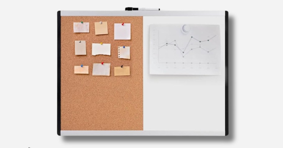 corkboard with magnetic dry erase board on 1 side on a wall