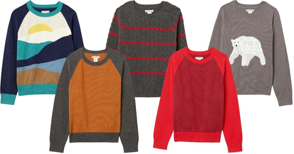 Amazon essentials boys and toddlers sweaters in 5 color options