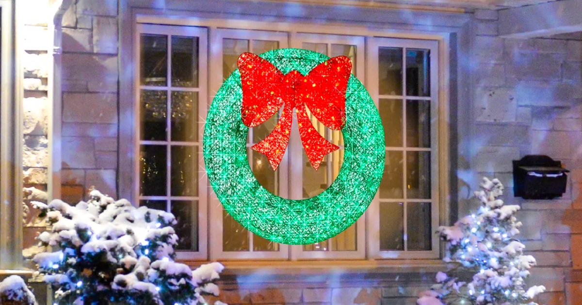 HUGE Pre-Lit Outdoor Christmas Wreath with Bow in Green