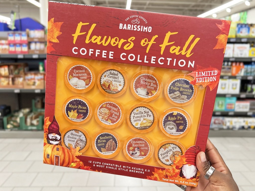 hand holding up Barissimo Flavors of Fall Coffee K-Cups Collection
