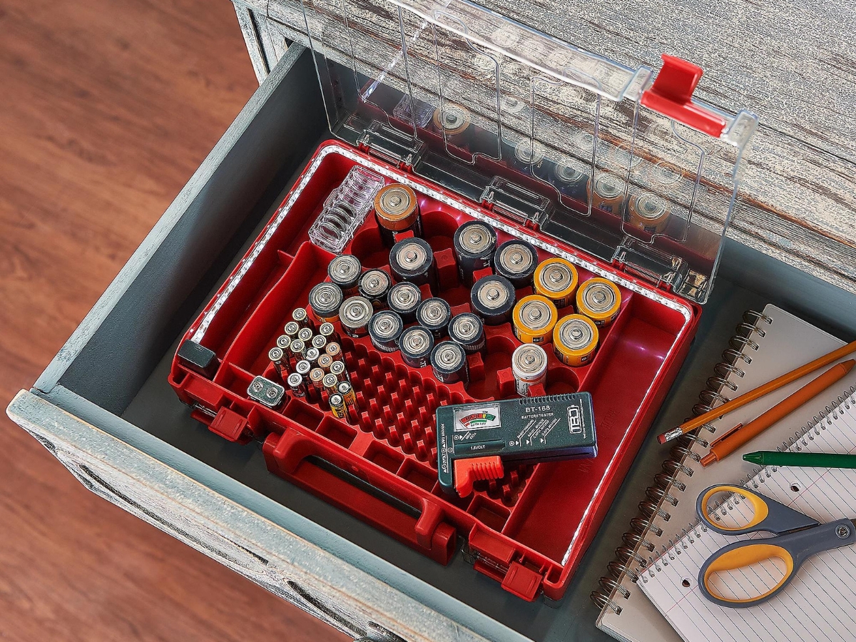 Battery Organizer Storage Case w/ Light & Tester