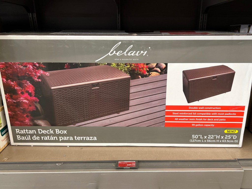 Belavi Rattan Deck Box displayed at the store