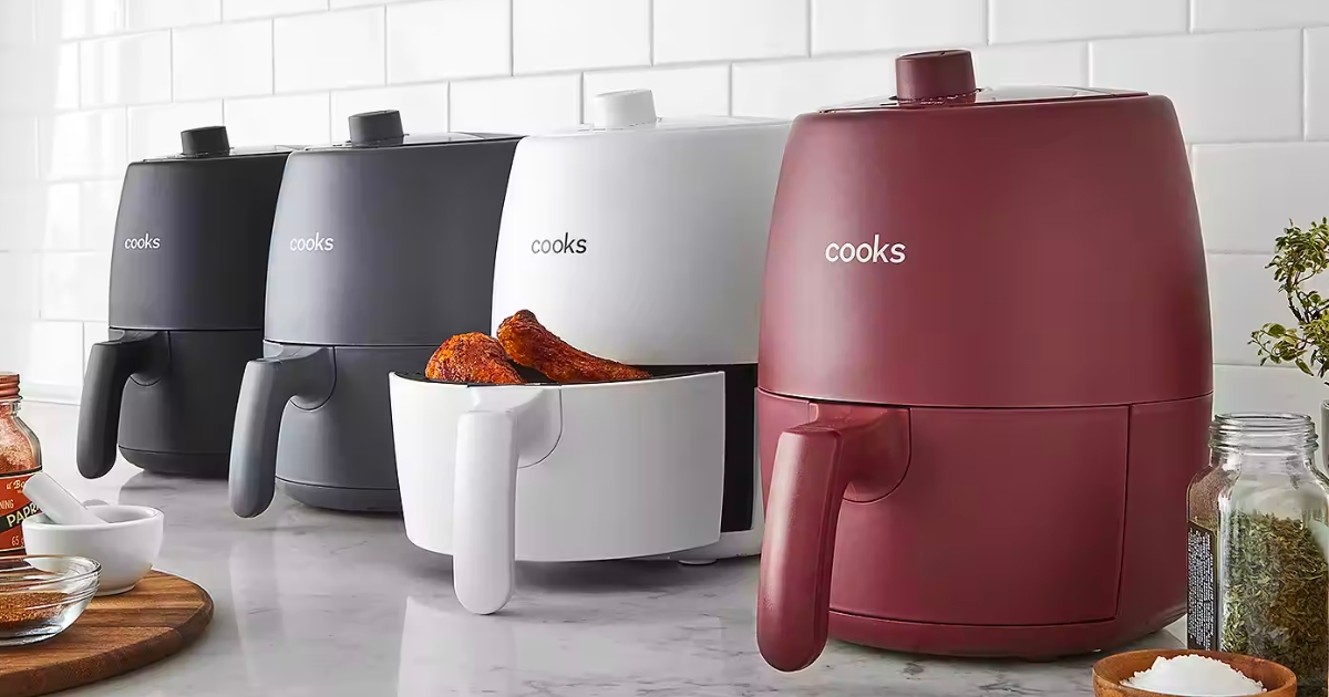 cooks 2-quart air fryer in multiple colors on counter