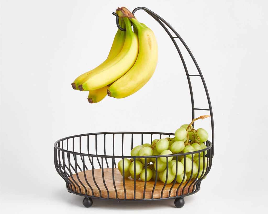 Cora Acacia Wood Black Fruit Basket with Removable Banana Hanger