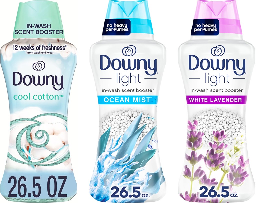 three containers of Downy Laundry Scent Booster Beads