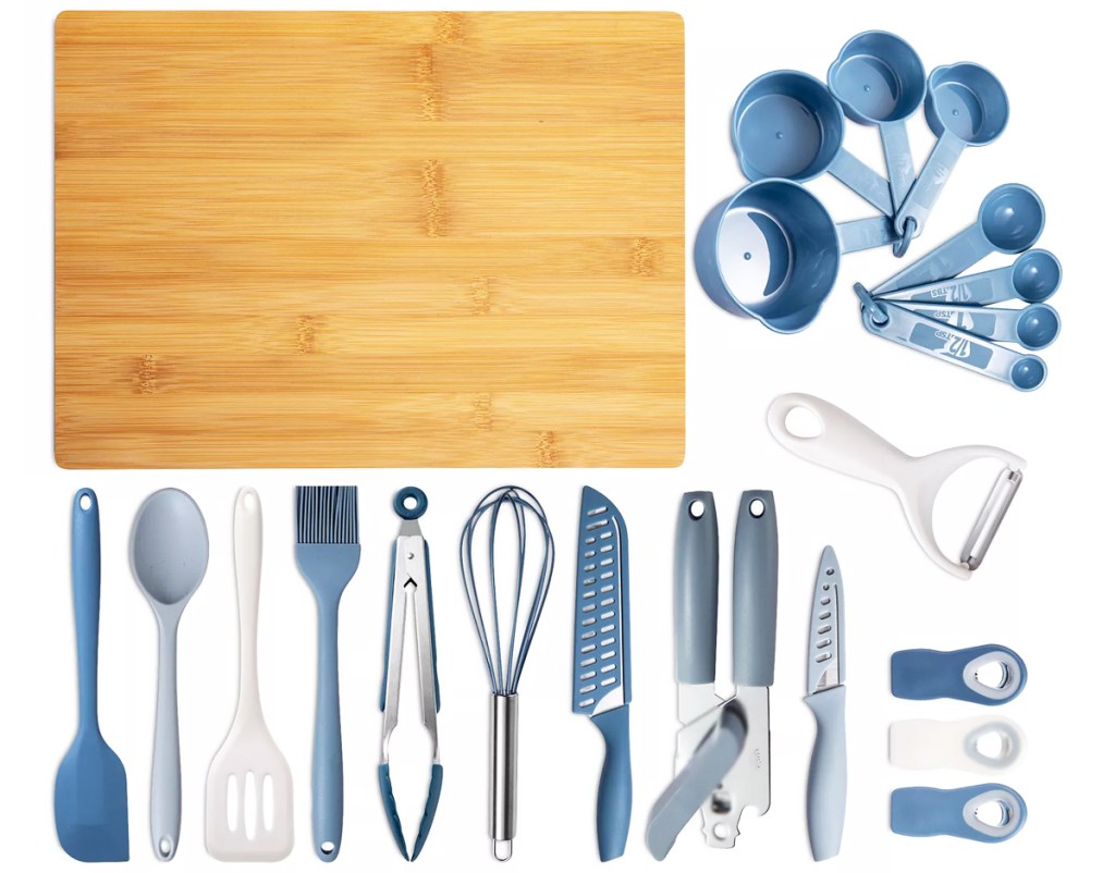 kitchen gadget set with cutting board