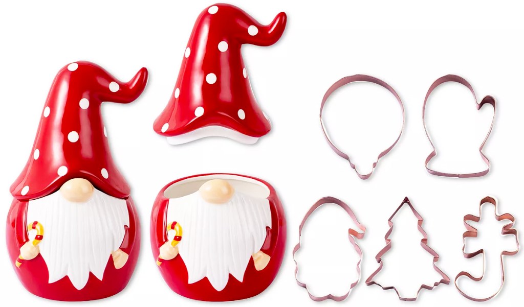 gnome cookie jar and christmas cookie cutters