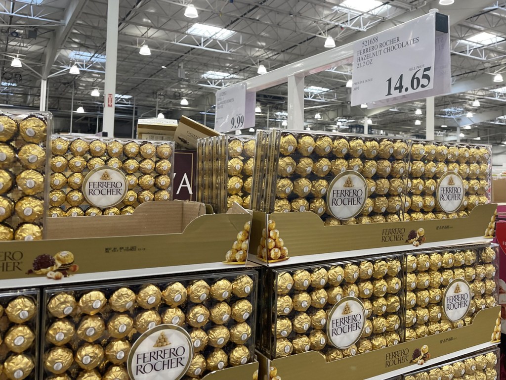 boxes of Ferrero Rocher chocolates at costco
