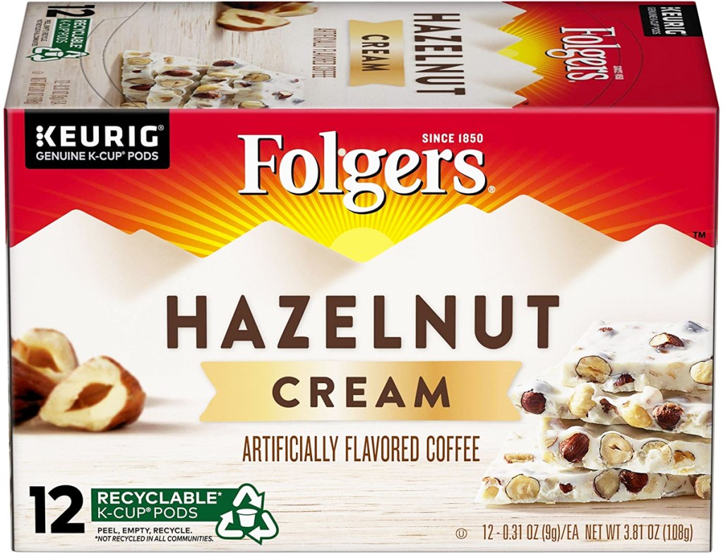 box of Folgers Hazelnut Cream Flavored Coffee K-Cups