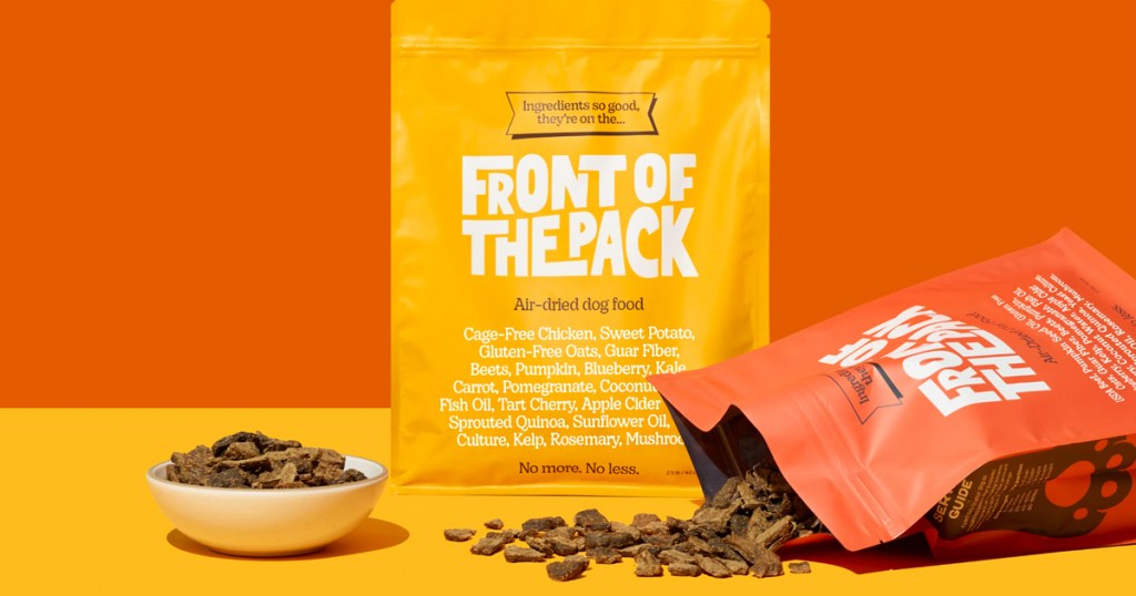 orange and yellow packs of Front of the Pack dog food