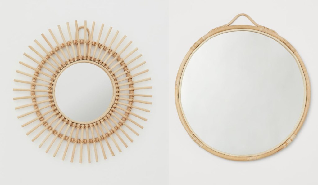 two rattan mirrors