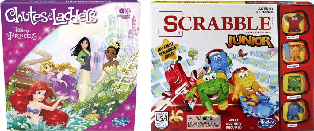 Hasbro Chutes and Ladders Disney Princess Board Game and Scrabble Junior Board Game