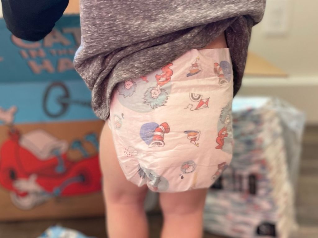 baby wearing Hello Bello Dr Seuss diaper