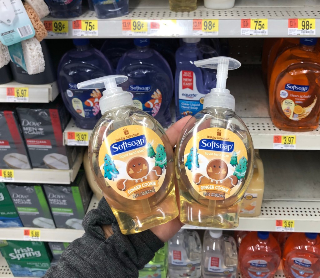 Hand holding two seasonal hand soaps