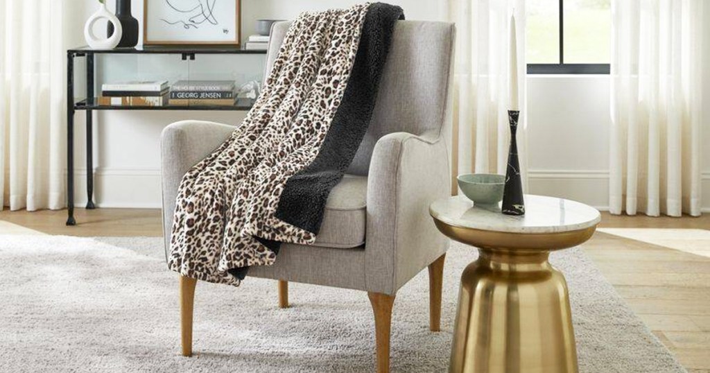 leopard print throw blanket on chair