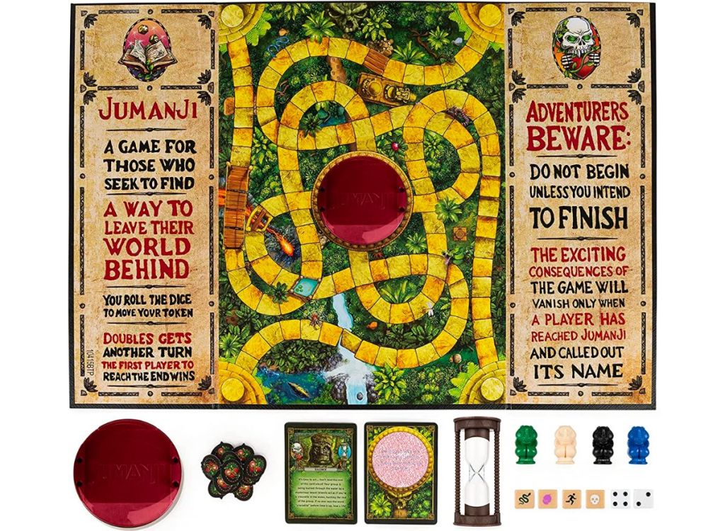 the Jumanji board game and accessories.
