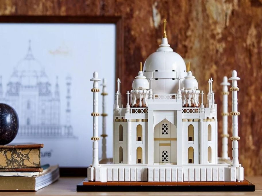 A LEGO Architecture Taj Mahal on a counter