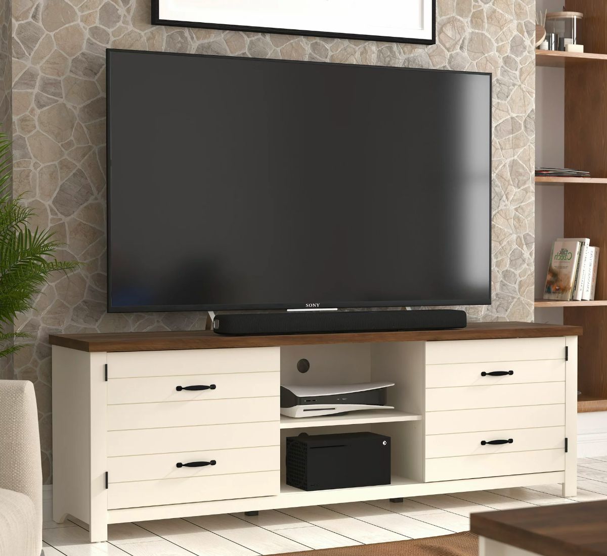 Lancaster Farmhouse 70” TV Stand with Charging Station