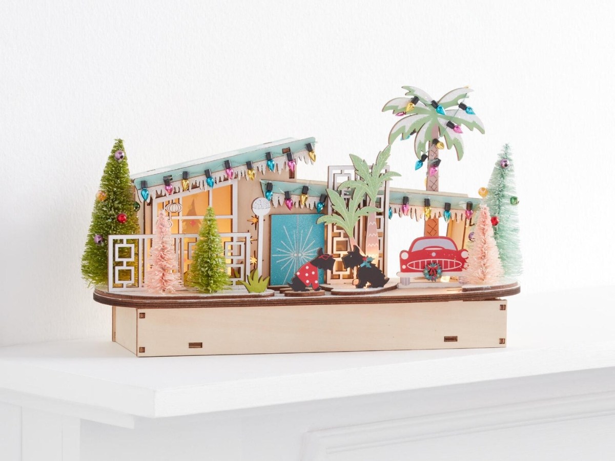 Laser Cut Wood Mid Century House LED Light Up Decor