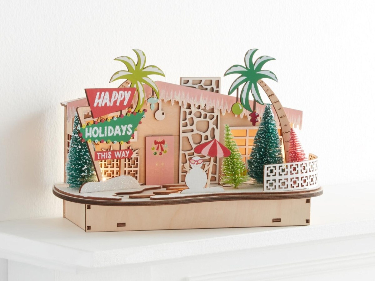 Laser Cut Wood Mid Century Motel LED Light Up Decor