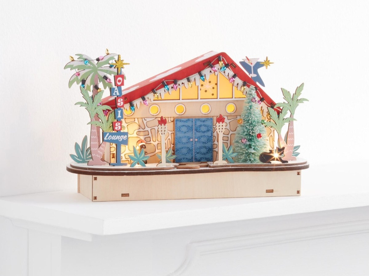 Laser Cut Wood Mid Century Pool House LED Light Up Decor