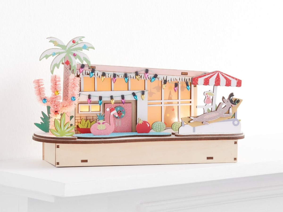 Laser Cut Wood Mid Century Pool House LED Light Up Decor