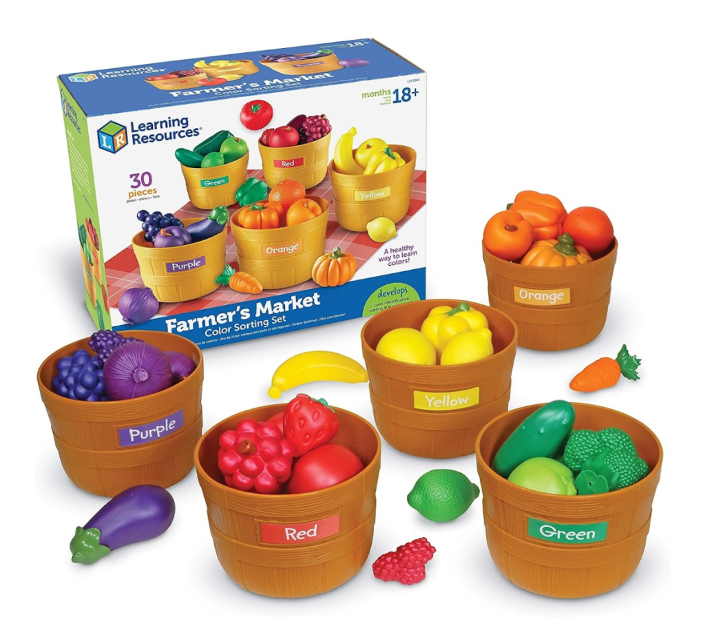 The Learning Resources Farmer's Market Color Sorting Set which made Amazon's Top Toys List for Christmas 2023