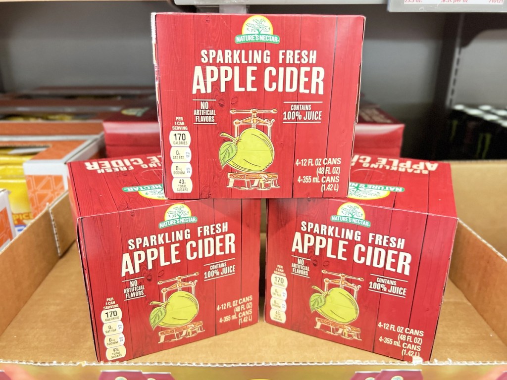 three stacked boxes of Nature's Nectar Sparkling Fresh Apple Cider