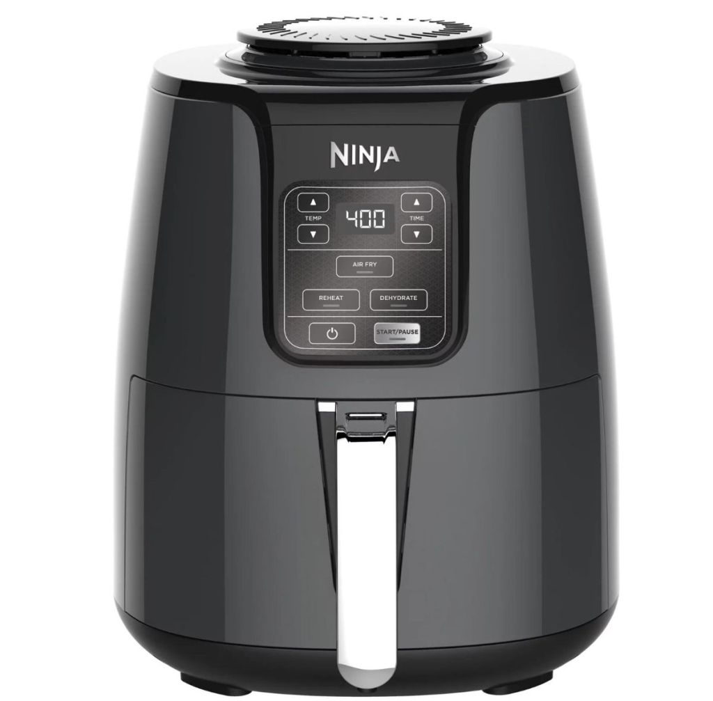 Ninja 4 quart air fryer gray with silver and black trim. 