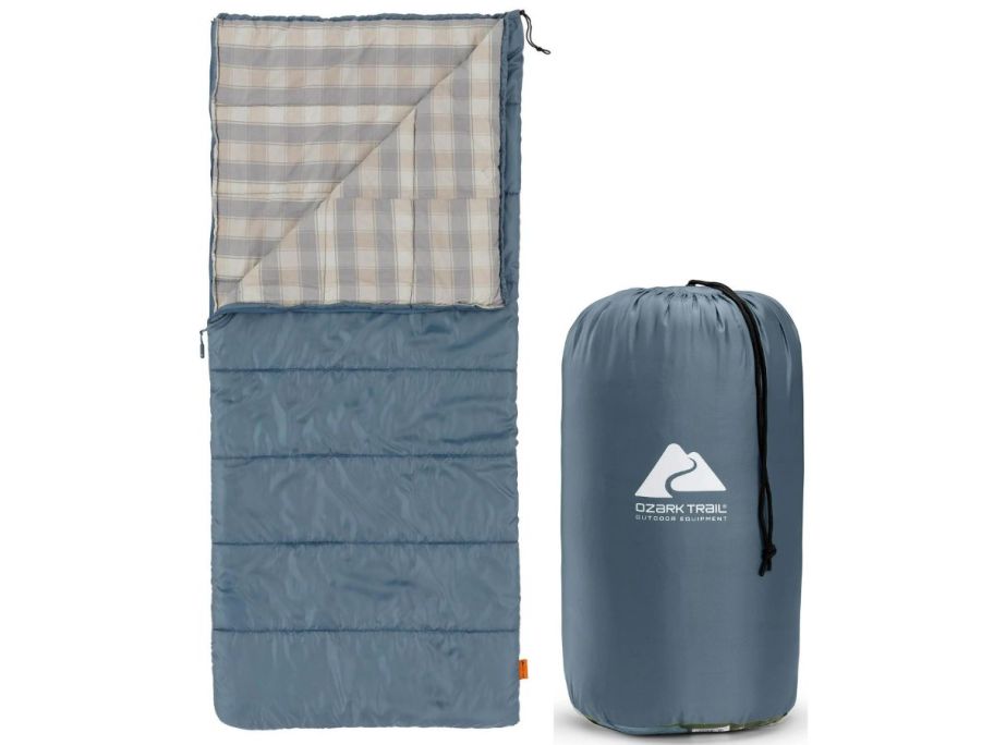 Ozark Trail 50F Flannel Lined Adult Sleeping Bag in Blue 