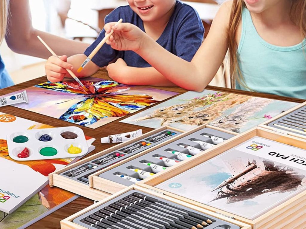 Paint Easel Kids Art Set - 28-Piece Acrylic Painting Supplies Kit