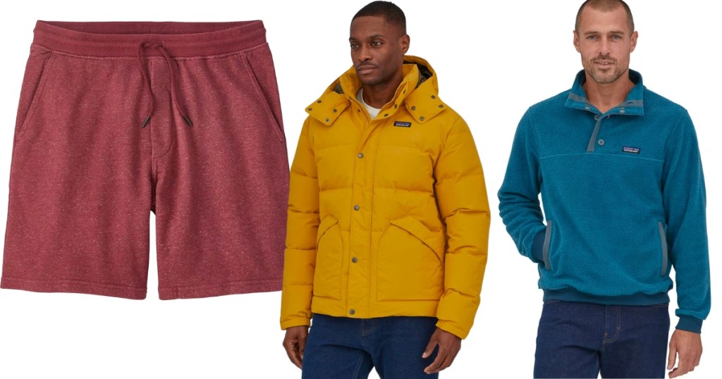 patagonia men's shorts, jacket, and pullover
