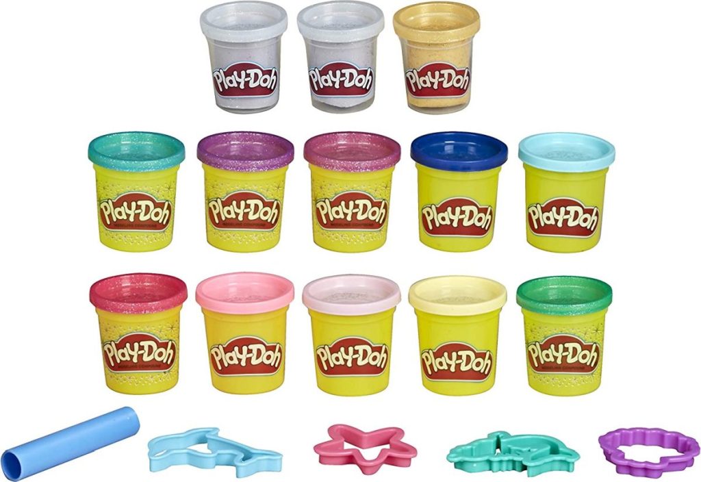 Play-Doh mermaid themed set with mermaid dough cutters, a roller and 13 cans of play-doh.