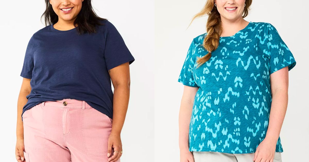 two women wearing sonoma goods for life Plus size everyday tee