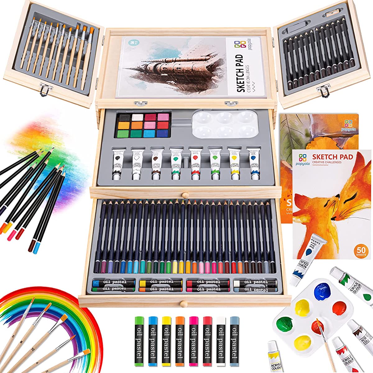 Paint Set,85 Piece Deluxe Wooden Art Set Crafts Drawing Painting