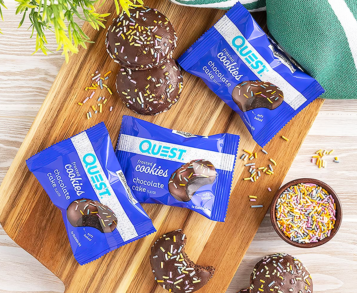 quest chocolate cookies on cutting board